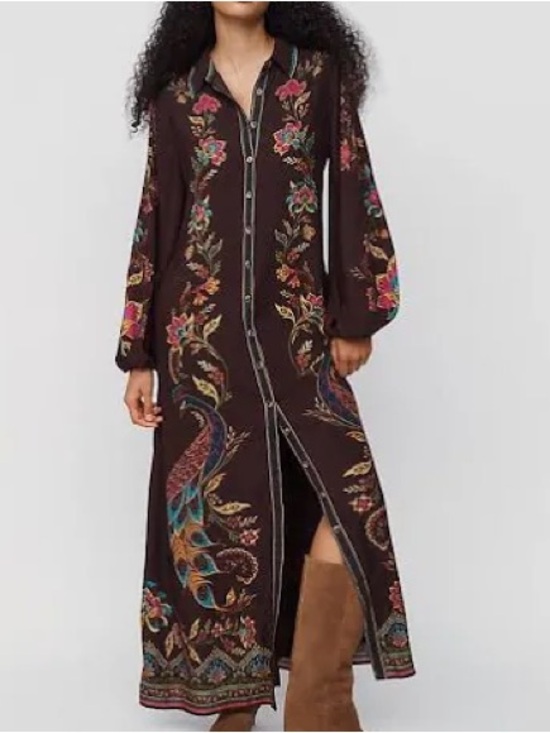 FARM Rio Dresses & Skirts - Farm Rio Anthropologie Maxi Dress Womens M Brown NWT Boho Peacock Floral Viscose